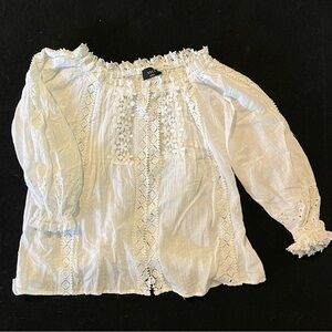 VICI White Eyelet Lace Boho Button Front Blouse on or off shoulder